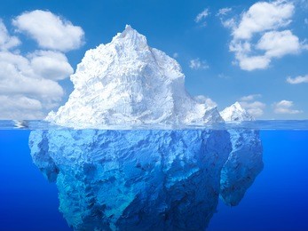 3d rendering iceberg floating on blue ocean