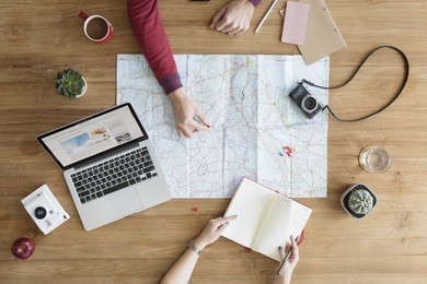 map journey travel destination camera adventure concept
