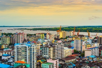 aerial view city in yangon, myanmar