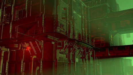 3d illustration of a futuristic cityscape in cyberpunk style. gloomy urban landscape