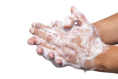 washing hands isolated on white