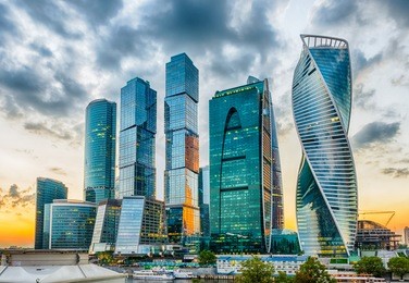 scenic view with skyscrapers of the moscow city international business center, moscow skyline, russia