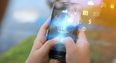 woman hand touch screen smart phone.digital technology concept,social media