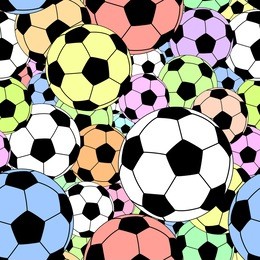 editable vector seamless tile of colorful footballs