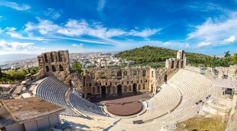 ancient theater in a summer day in acropolis greece, athnes