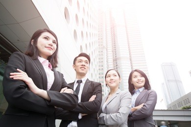 business people team in the office, shot in hong kong, asian woman and man