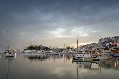 sunset at mikrolimano, athens, greece