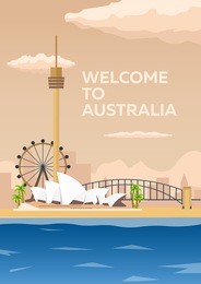 australia poster. tourism. travelling illustration. modern flat design. sydney travel