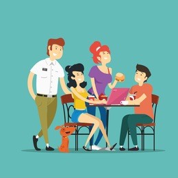 friends. group of people in a street cafe. vector illustration.