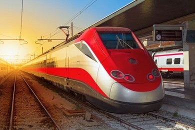 modern high speed train at the railway station in italy