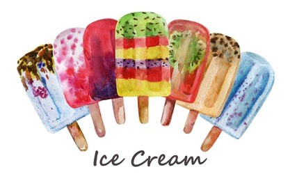 hand drawn watercolor ice cream , isolated on white background in retro style. easy to use for different design of menu, advertisement, cafe etc