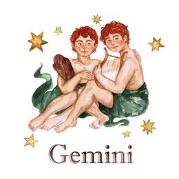 zodiac sign - gemini.
watercolor illustration.