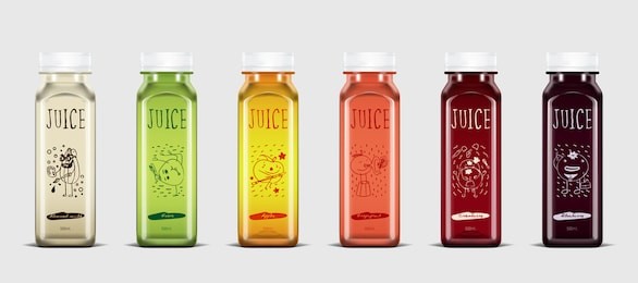 plastic juice bottle brand concept isolated on light gray background. packaging vector