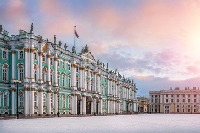 winter palace on palace square in st. petersburg on a winter morning