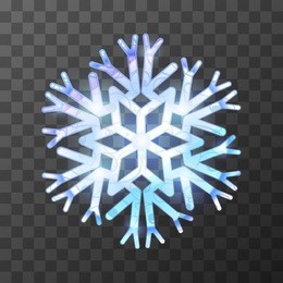 colorful icy snowflake with bright light and reflections on transparent background