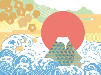 sea and auspicious illustration of mount fuji