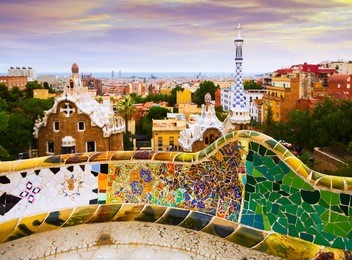 details of park guell in twilight. barcelona, spain. 
park was designed by gaudi and built in 1900 to 1914, as luxury residential district. now it is municipal garden