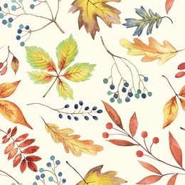 autumn background. hand drawn autumn texture with leaves, branches, berries. 