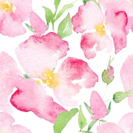 watercolor wild roses - floral seamless pattern. large pink flowers on a white background. fresh romantic design for invitation, wedding or greeting cards. raster illustration