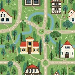 illustration city map. cartoon. seamless pattern