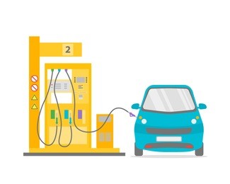 fuel petrol gas station pump and blue car flat design style. transportation industry. vector illustration. flat station fuel car diesel the petrol station concept
