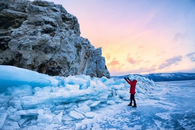 frozen lake baikal.cold -30 degrees,winter ,baikal , russia