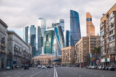 outdoor landscape of moscow architecture with modern skyscrapers and old city, russia. moscow business center, russia. architecture landmarks of moscow. travel russia and explore urban moscow city