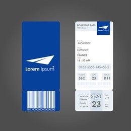 boarding pass. airline boarding pass ticket for traveling by plane. concept of travel, journey or business with bar code. vector illustration.