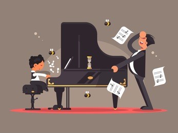 piano tutor teaches boy