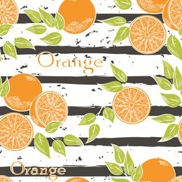 oranges on gray stripes. horizontal brush strokes seamless pattern.