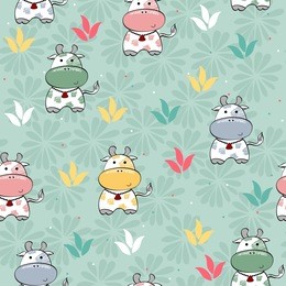 vector art seamless pattern with cartoon cow.