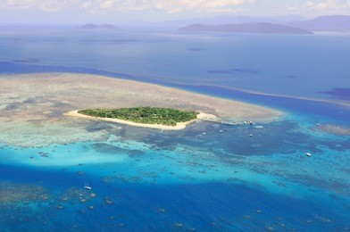 green island at great barrier reef near cairns australia seen from above