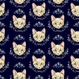 cats kittens cute sketch vector illustration seamless, texture background, cat seamless, hand drawn vector illustration of cat pattern. 