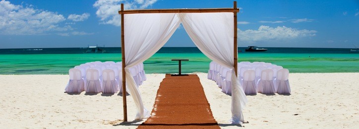 preparation for wedding reception in tropical paradise