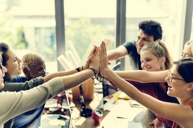 teamwork power successful meeting workplace concept