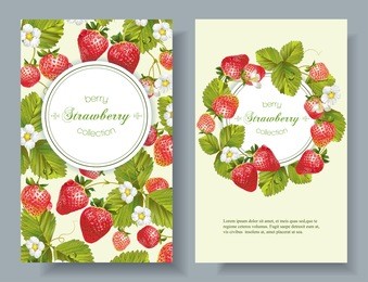 vector strawberry vertical banners. design for tea, natural cosmetics, beauty store, dessert menu, organic health care products, perfume, aromatherapy. with place for text