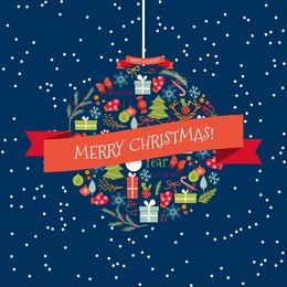 vintage cartoon design for merry christmas, wishes and winter holiday elements. christmas. merry christmas. mitten, gift, deer, ribbon, ball, snowman, branch, tree, snowflake, snow, candy.