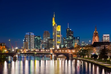 city of frankfurt am main skyline at night, frankfurt, germany.