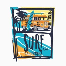 
surf van typography, t-shirt graphics, vectors
