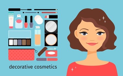 decorative cosmetics horizontal vector illustration with beautiful girl