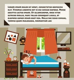 man asleep at home. sleeping during the day a late rise. bad morning, poor outside setting. degradation . set-top box, game. vector illustration