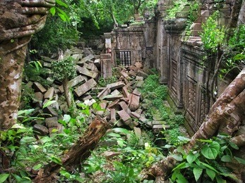 jungle eating the amazing temple of beng mealea (12th century), near angkor wat (siem reap, cambodia)