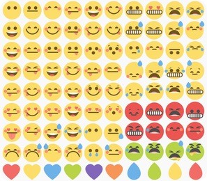 set of cute emoticons, emoji flat design, vector illustration.