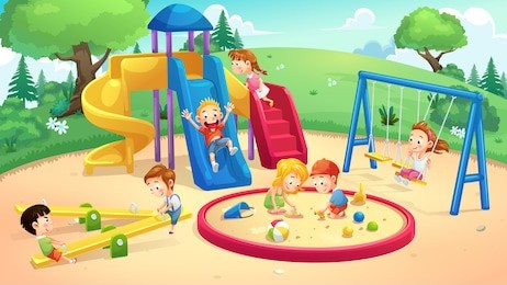 park and playground cartoon, vector art and illustration.