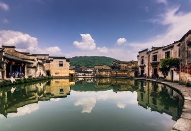 mirror lake in hungcun village (hungcun is the name of the village, it means "hong village". huangshan means "yellow moutains", anhui is the name of the province)
