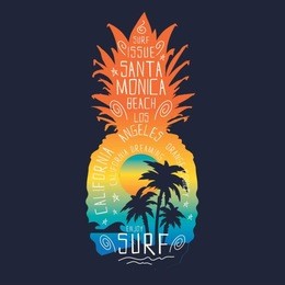 surf pineapple illustration, typography, t-shirt graphics, vectors