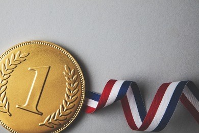 gold first place winners medal. success achievement concept