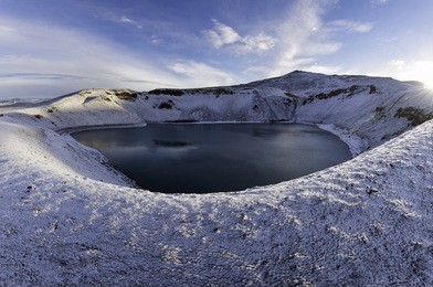 winter scene with crater pool of krafla volcano. dramatic sunrise in the northeast iceland, myvatn lake located, europe