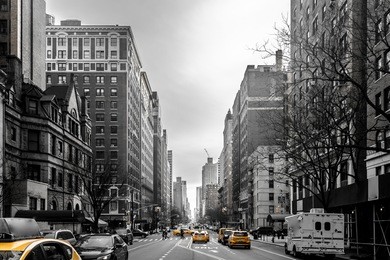 photo of yellow cabs at upper west site of manhattan, new york city