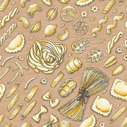 seamless pattern with italian pasta on a beige background. vector illustration for your design